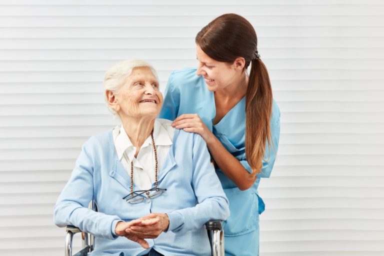 senior and caregiver